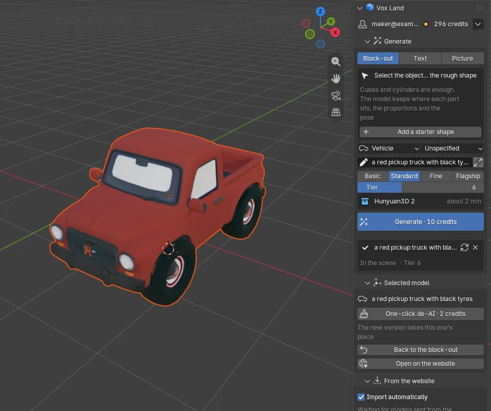 The Vox Land panel in Blender