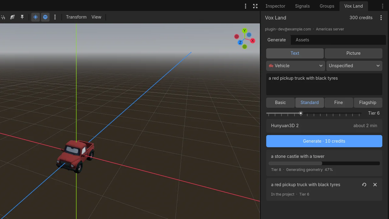 The Vox Land panel in Godot